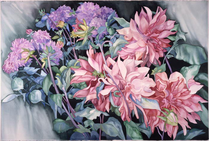 Dahlia Garden giclee by Joan Metcalf